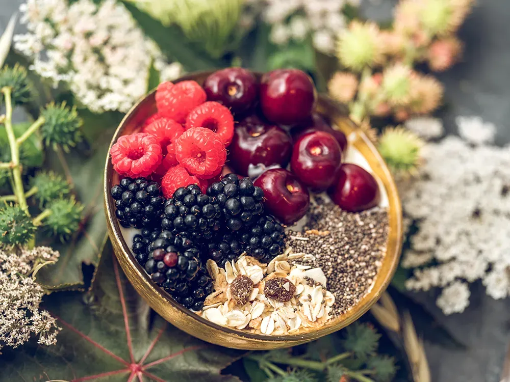 Bowl of berries, seeds and oats