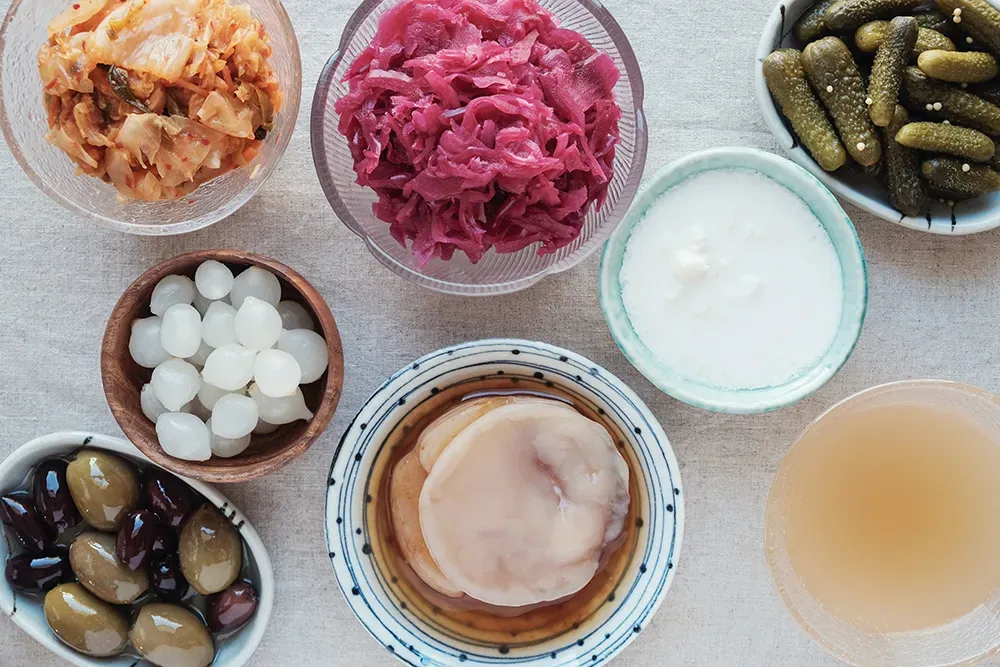 Bowls of fermented foods